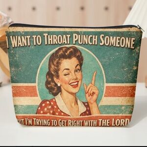 Vintage Throat Punch Linen Makeup Bag NIP
